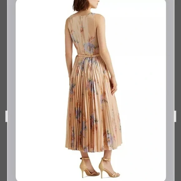 Lauren Ralph Lauren Pleated Metallic Floral Dress in Blush Multi - Picture 2 of 14